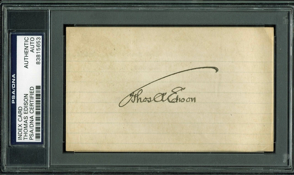 Thomas Edison Signed Vintage 3" x 5" Index Card with Exceptional Autograph (PSA/DNA Encapsulated)
