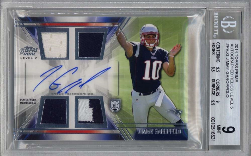 Jimmy Garoppolo Signed 2014 Topps Prime Autographed Relics Level 5 Rookie Patch Card (BGS 9 w/ 10 Auto)