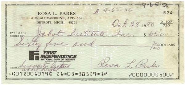 Rosa Parks Signed & Hand Written 1980 Personal Bank Check (Beckett/BAS)