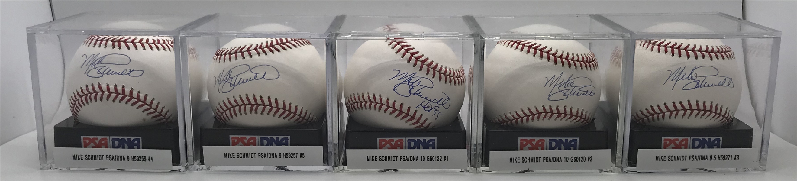 Lot of Five (5) Mike Schmidt Signed OML Baseballs PSA/DNA Graded 9, 9.5 & GEM MINT 10!