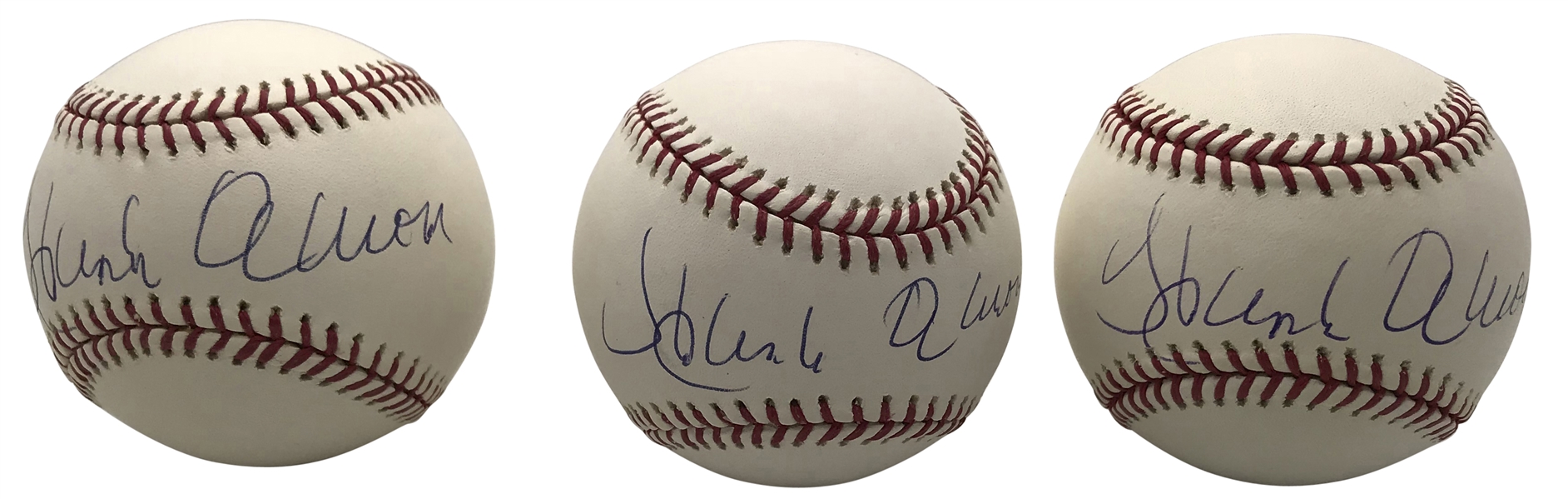 Lot of Three (3) Hank Aaron Signed OML Baseballs (PSA/DNA)