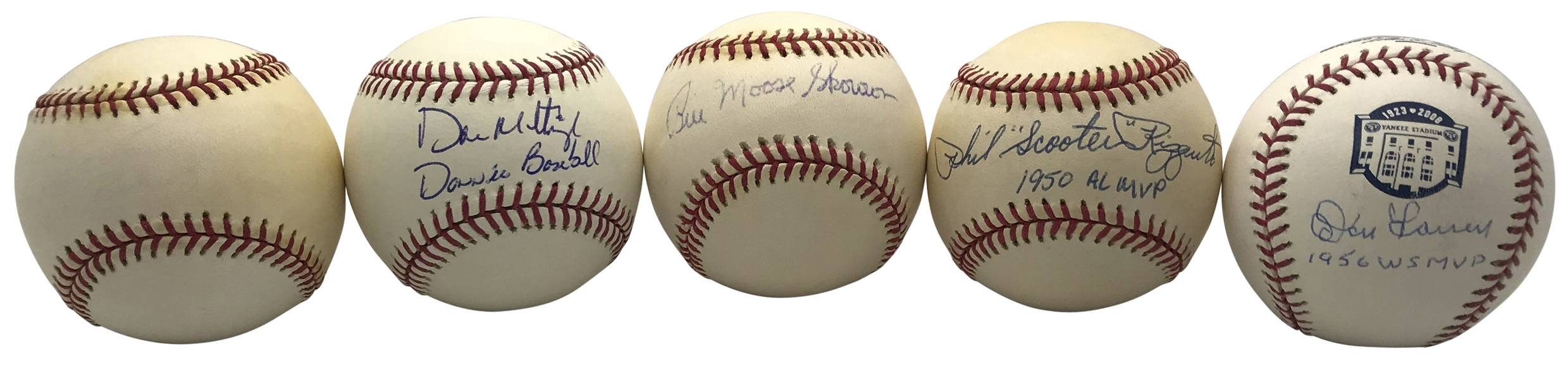 Lot of Five (5) NY Yankees Single Signed Baseballs w/ Rizzuto, Larsen, Mattingly & Others! (PSA/DNA, JSA & Steiner)
