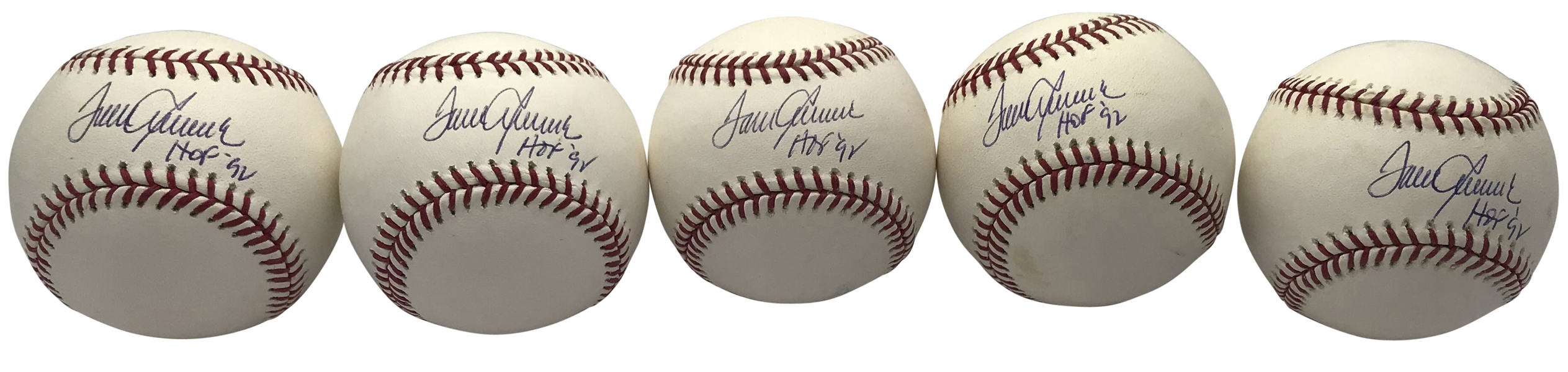 Lot of Five (5) Tom Seaver Signed & Inscribed "HOF 92" OML Baseballs (PSA/DNA)
