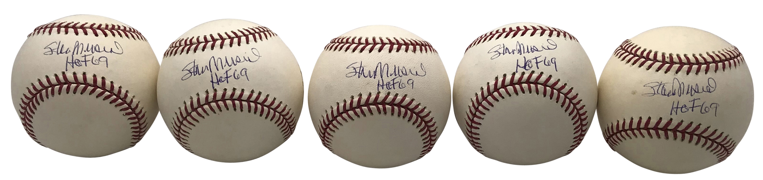 Lot of Five (5) Stan Musial Signed & Inscribed "HOF 69" OML Baseballs (Tristar & Beckett/BAS)