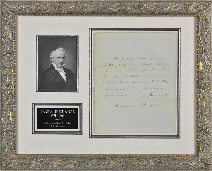 President James Buchanan Signed 1858 Permission Document (BAS/Beckett)