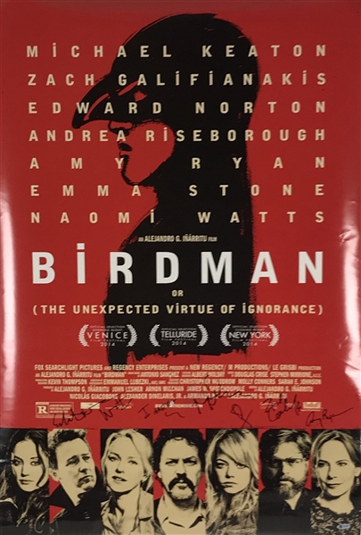 "Birdman" Rare Cast Signed 27" x 41" Movie Poster w/ Keaton, Stone, Galifianakis & Others! (Beckett)