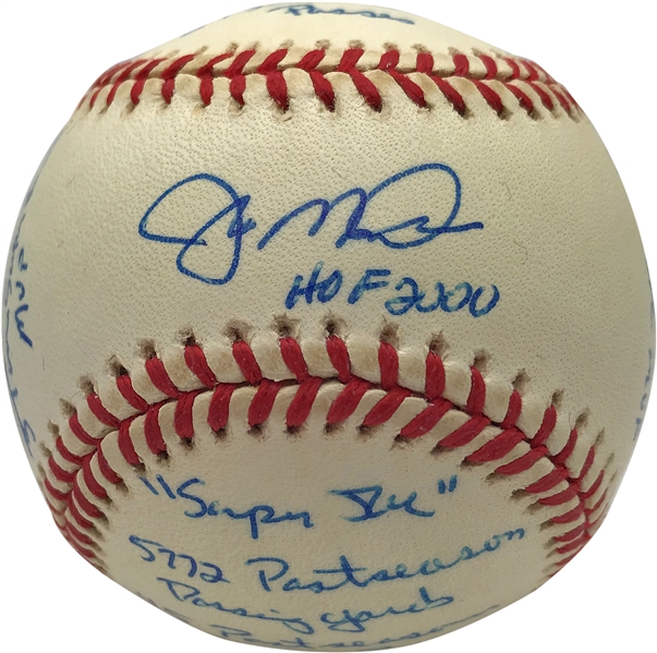 Joe Montana Signed ONL Baseball w/ 16 Unique Career Stats! (Beckett/BAS Guaranteed)