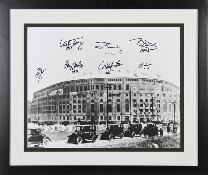 Yankees Greats Multi-Signed 16" x 20" Photograph w/ Jeter, Berra, and 5 Others (BAS/Beckett)