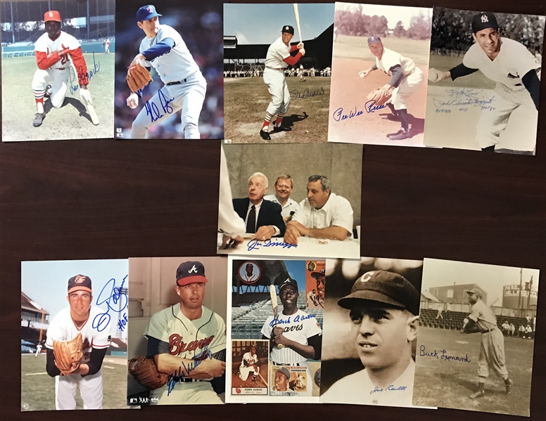 Lot of Eleven (11) MLB Legends Signed 8" x 10" Photographs w/ Brock, Ryan, DiMaggio & Others (Beckett/BAS Guaranteed)