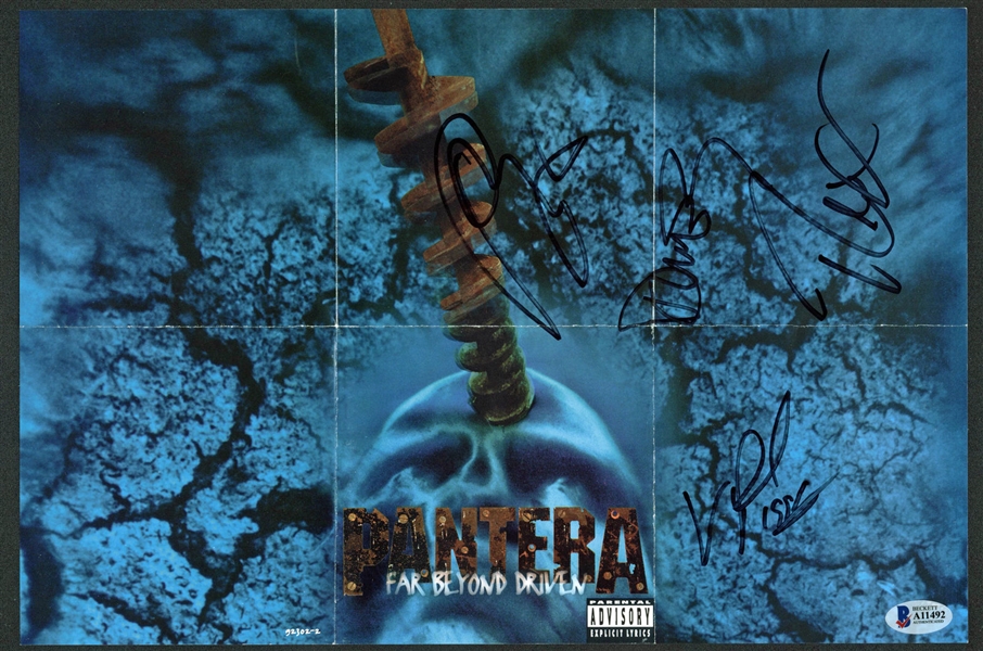 Pantera Band Signed "Far Beyond Driven" CD Insert Poster w/ All 4 Sigs (BAS/Beckett)