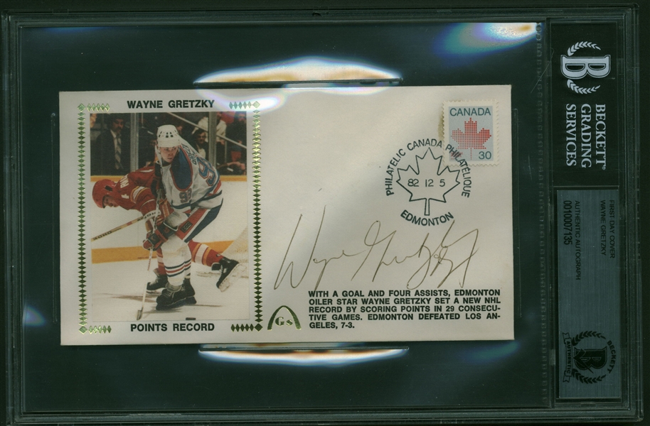 Wayne Gretzky Signed Points Record 1982 First Day Cover (Beckett Encapsulated)