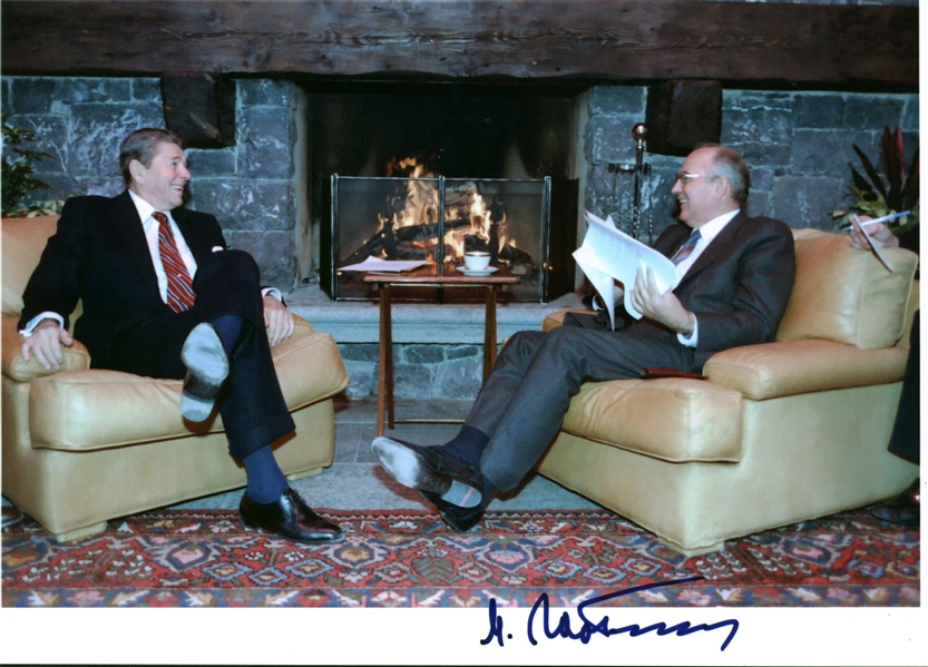 Mikhail Gorbachev Signed 8" x 10" Photograph w/ Ronald Reagan! (Beckett/BAS Guaranteed)