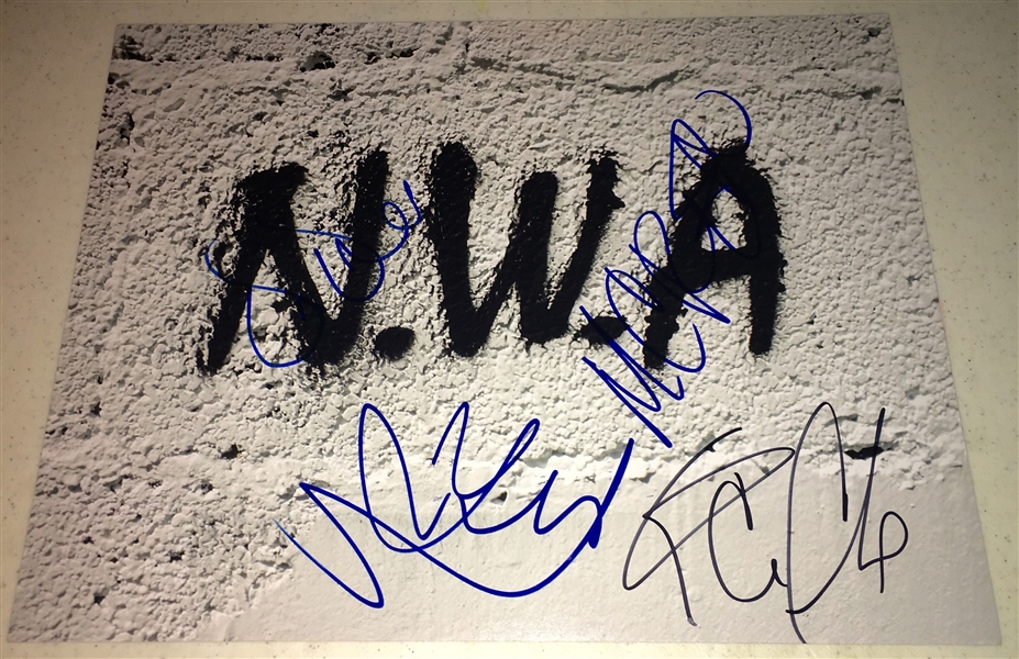 N.W.A. Group Signed 11" x 14" Photo w/ All Four Members! (BAS/Beckett Guaranteed)