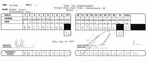 Tiger Woods Vintage Signed & Match Used 1997 PGA Championship Scorecard (Beckett/BAS)