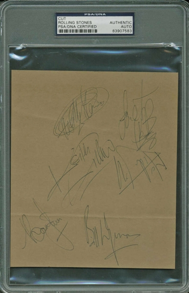 The Rolling Stones Vintage Group Signed 7" x 7" Album Page w/ Jones! (PSA/DNA Encapsulated)