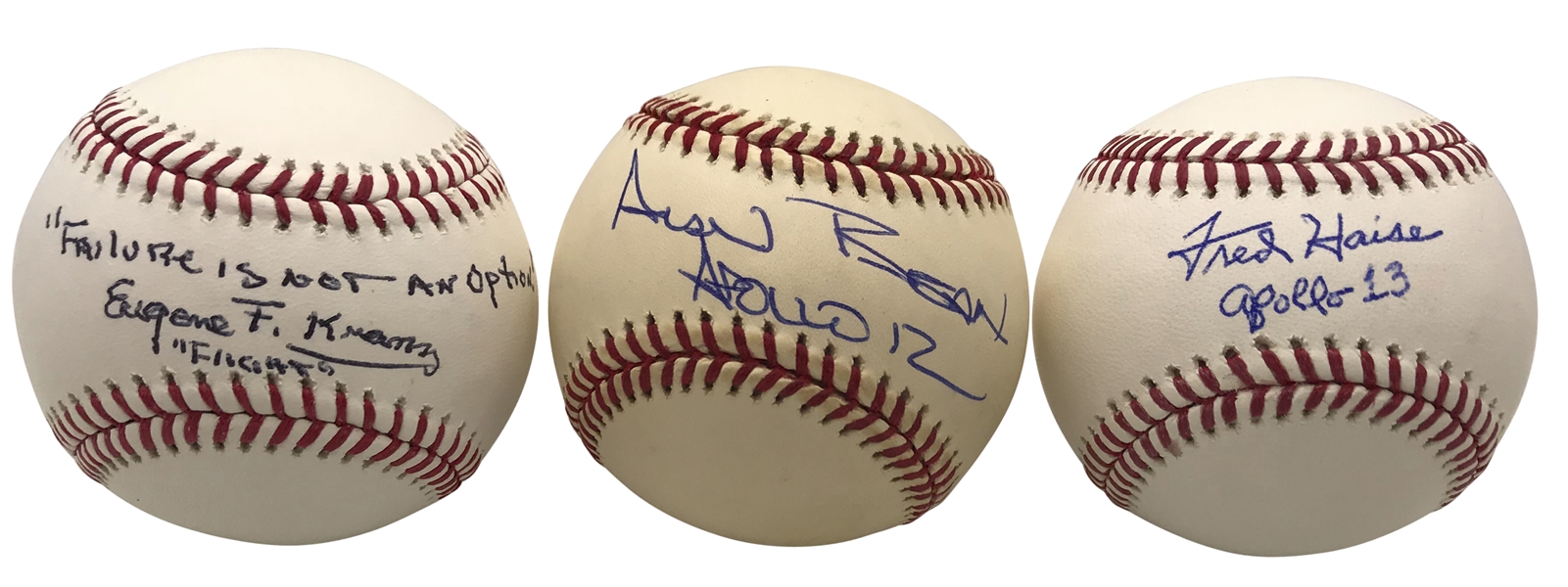 Lot of Three (3) NASA Single Signed Baseballs w/ Bean, Kranz & Haise (Beckett/BAS Guaranteed)