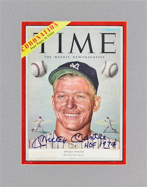 Mickey Mantle Signed & Matted June 1953 TIME Magazine Cover (BAS/Beckett)