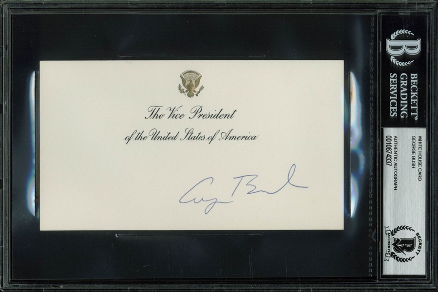 George H.W. Bush Signed 3.5" x 6.25" Vice President Card (BAS/Beckett Encapsulated)