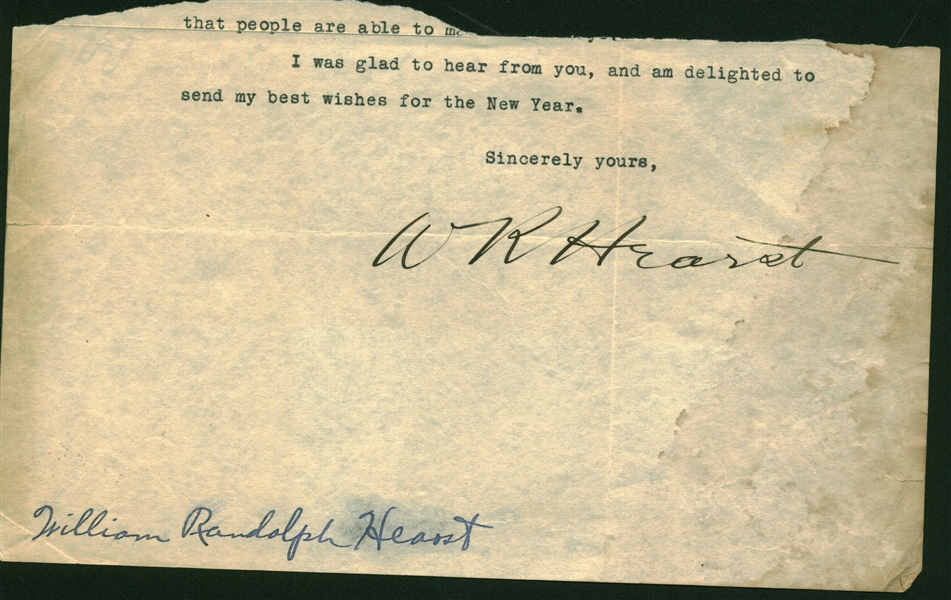 William Randolph Hearst Signed 5" x 8.5" Letter Segment (Beckett/BAS Guaranteed)