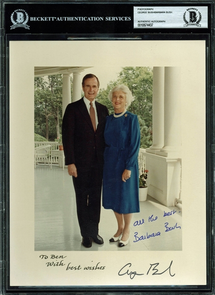 George H.W. & Barbara Bush Dual-Signed 8" x 10" White House Photo (BAS/Beckett Encapsulated)
