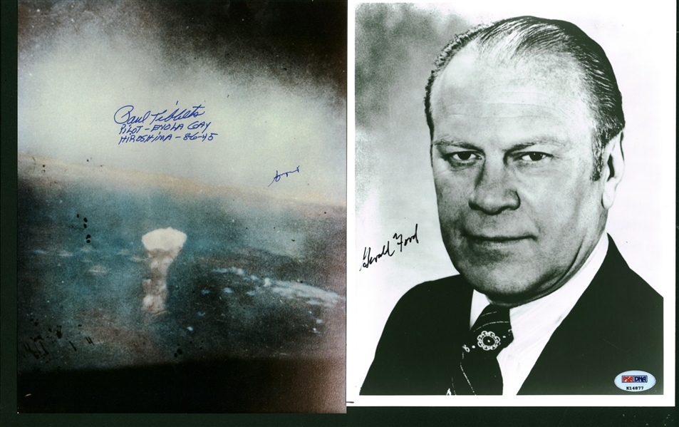 Lot of Two (2) Historical Signed 8" x 10" Photographs w/ Gerald Ford & B318	Paul Tibbets/George Marquardt (PSA/DNA)