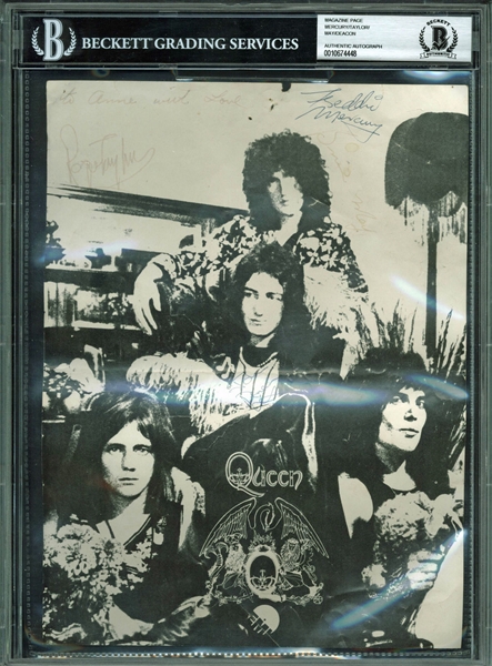 Queen Rare Group Signed 8.25" x 11" Black & White Magazine Photo w/ Mercury, Deacon, Taylor & May (BAS/Beckett Encapsulated)