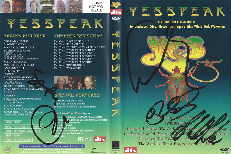 Yes Group Signed "Yesspeak" DVD Cover (4 Sigs)(Beckett/BAS Guaranteed)