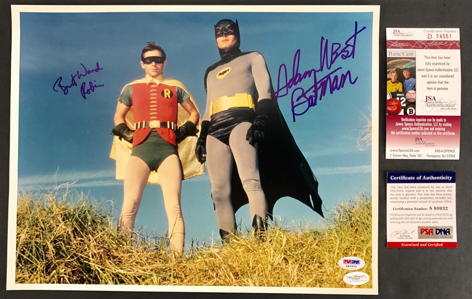 Batman: Adam West & Burt Ward Signed 11"x14" Color Photo with Character Names Inscribed! (PSA/DNA & JSA)