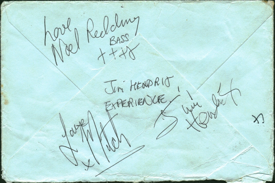 Jimi Hendrix Experience Group Twice Signed c. 1967 Envelope w/ ULTRA-RARE "Jimi Hendrix Experience" Hand Written Hendrix Inscription! (REAL/Epperson & Tracks)