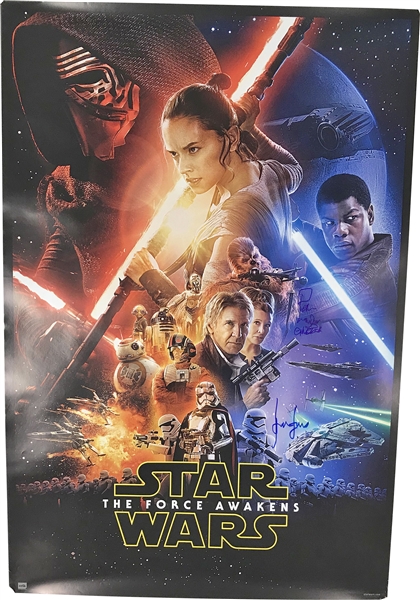 Star Wars The Force Awakens Harrison Ford & Peter Mayhew Dual Signed 27" x 44" Movie Poster (Official Pix/OPX COA & Beckett/BAS Guaranteed)