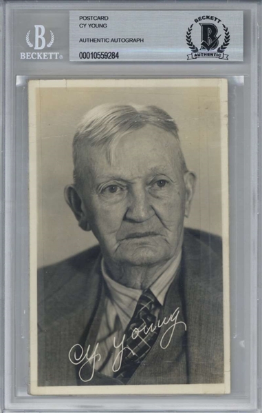 Cy Young Signed 3" x 5" Postcard Photograph (Beckett/BAS Encapsulated)