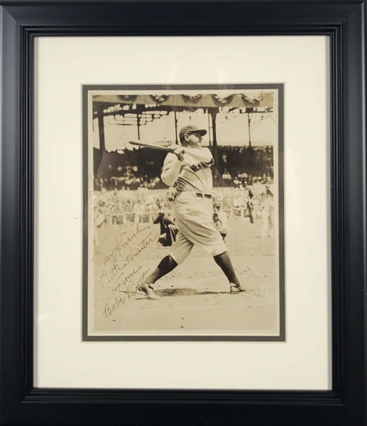 Babe Ruth Signed & Framed 8" x 10" Batting Photograph (JSA)