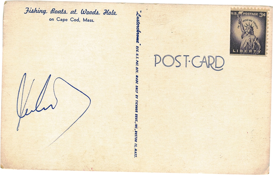 President John F. Kennedy Signed Cape Cod Fishing Postcard! (JSA)
