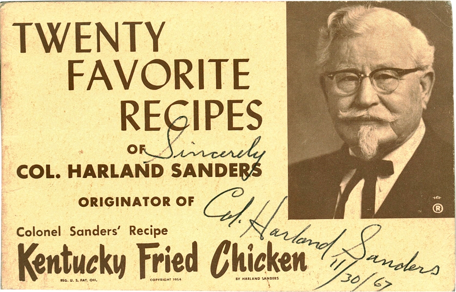 KFC: Col. Harland Sanders Rare Signed 3.5" x 5.5" Recipe Booklet (Beckett/BAS Guaranteed)
