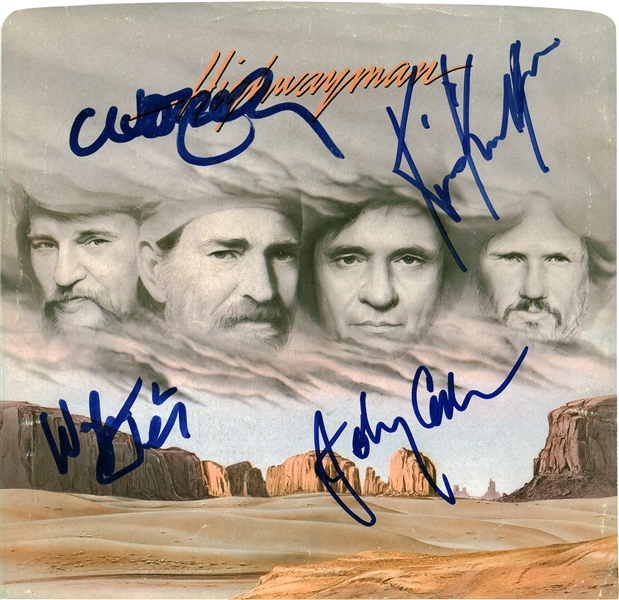 The Highwaymen RARE Group Signed 7-Inch Album Sleeve w/Cash, Jennings, etc. (PSA/DNA)