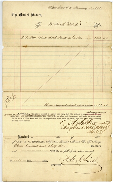 Chester A. Arthur Signed 1862 Civil War Document For Union Blue Pants! (Beckett/BAS)