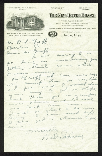 Walter Johnson Rare Handwritten & Signed Letter w/ Exceptional Baseball Content (BAS/Beckett)