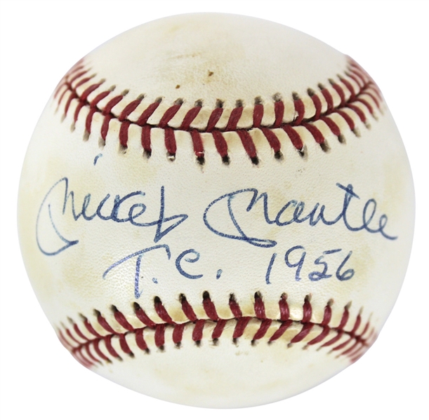 Mickey Mantle Signed OAL Baseball with "T.C. 1956" Inscription (JSA)