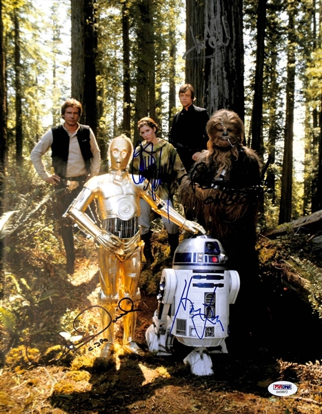 Return of the Jedi Rare & Desirable Cast Signed 11" x 14" Color Photo with Ford, Hamill, Fisher, Daniels & Mayhew (PSA/DNA)