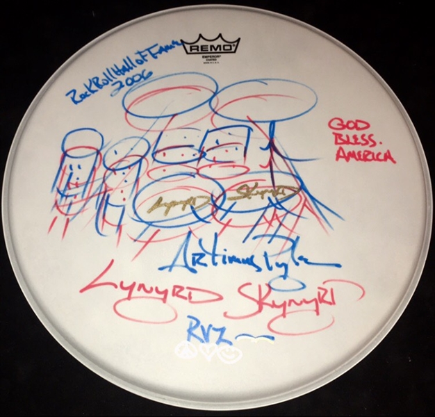 Lynyrd Skynyrd: Artimus Pyle Signed 12" Drumhead with Elaborate Sketch & Inscriptions (BAS/Beckett Guaranteed)