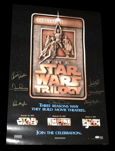 Star Wars RARE Cast Signed Trilogy Poster with 7 Signatures! (PSA/DNA)