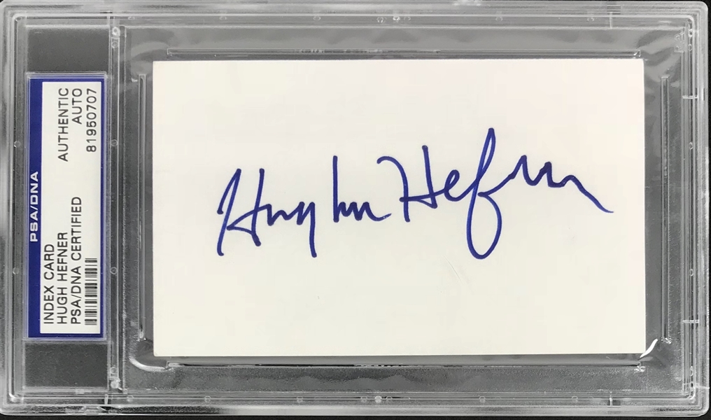 Playboy: Hugh Hefner Superb Signed 3" x 5" Card (PSA/DNA Encapsulated)