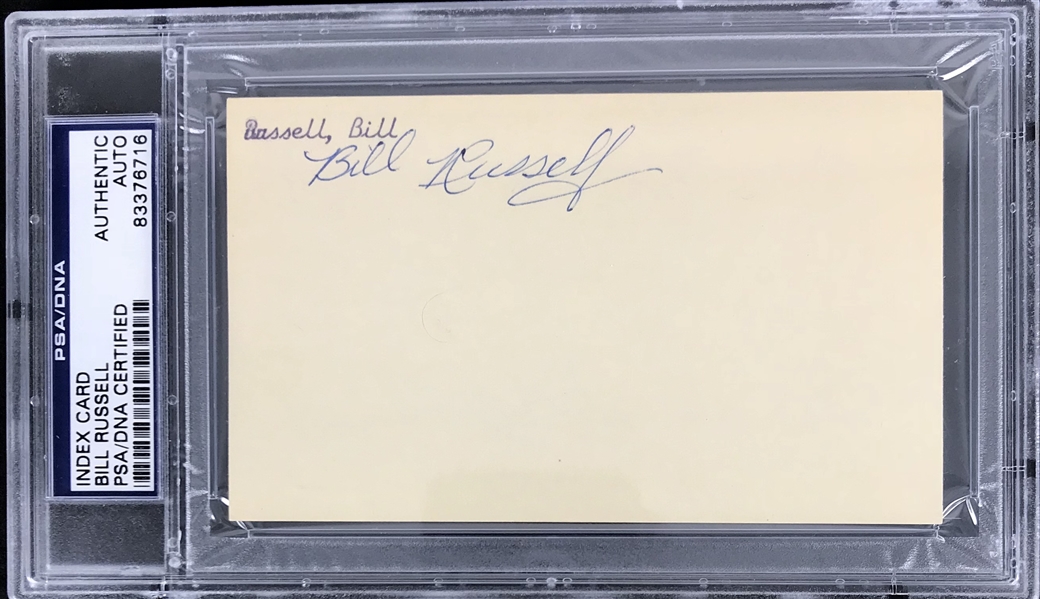 Bill Russell Uncommon Vintage Signed 3" x 5" Index Card (PSA/DNA Encapsulated)