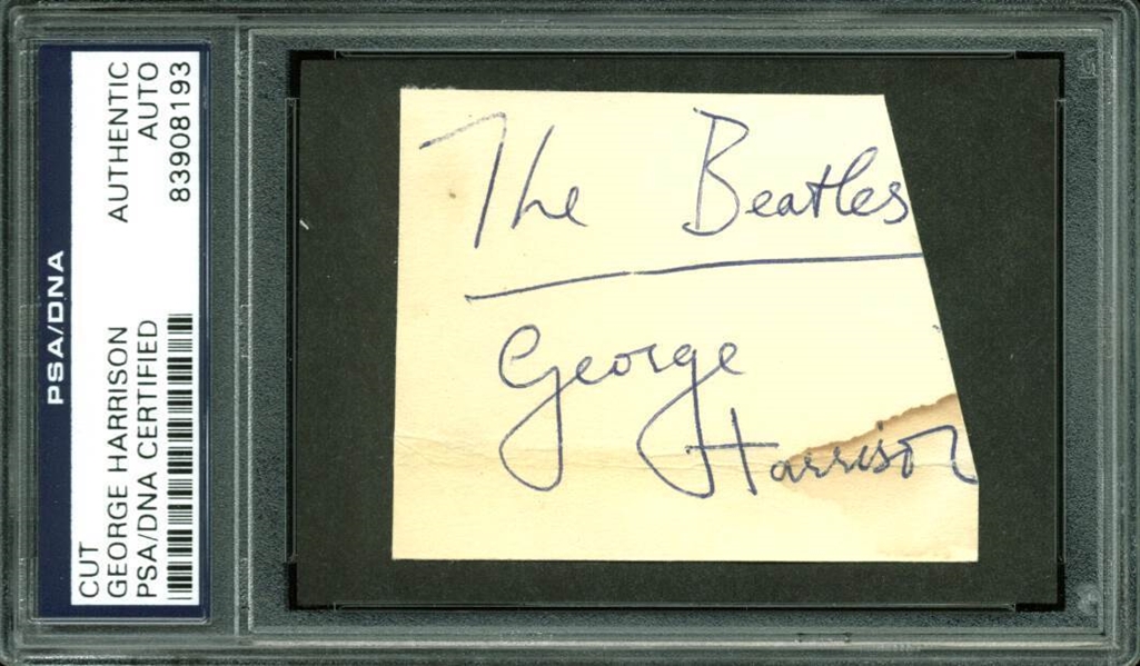 The Beatles: George Harrison Signed 2.25" x 3" Cut (PSA/DNA Encapsulated)