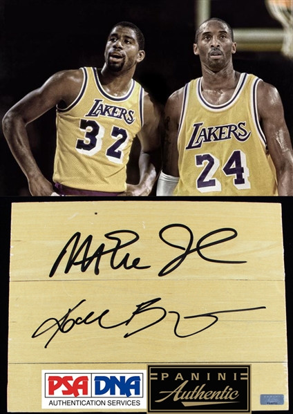 Kobe Bryant & Magic Johnson Dual Signed Game Used Lakers Floor Segment (Panini & PSA/DNA)