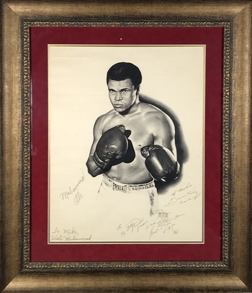 Muhammad Ali & Training Staff Vintage c. 1977 Signed 20" x 24" Artist Rendering (JSA)