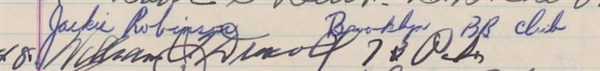 Jackie Robinson c. 1949 Signed & Inscribed "Brooklyn B.B. Club" .5" x 4" Album Page (Beckett/BAS)