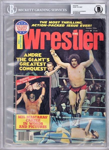 Andre The Giant Near-Mint Signed 1976 Wrestler Magazine (Beckett/BAS)