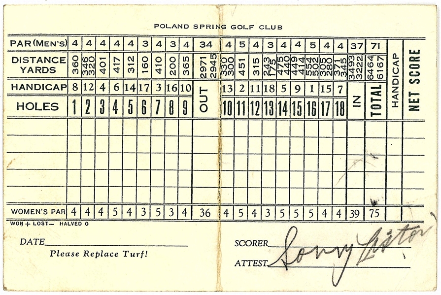 Sonny Liston Vintage Signed Golf Scorecard (JSA)