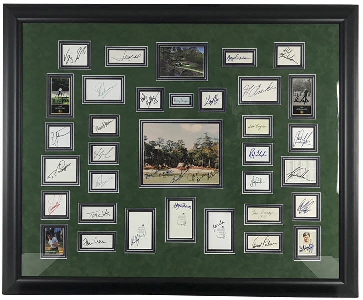 Masters Winners Group Signed Framed Display w/ Woods, Palmer, Hogan & Others! (Beckett/BAS Guaranteed)
